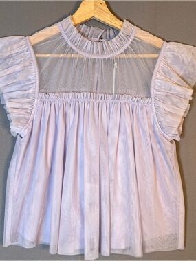 Joie Women’s Lavender Sheer Flutter Sleeve High Neck Cropped BabyDoll Blouse SzS